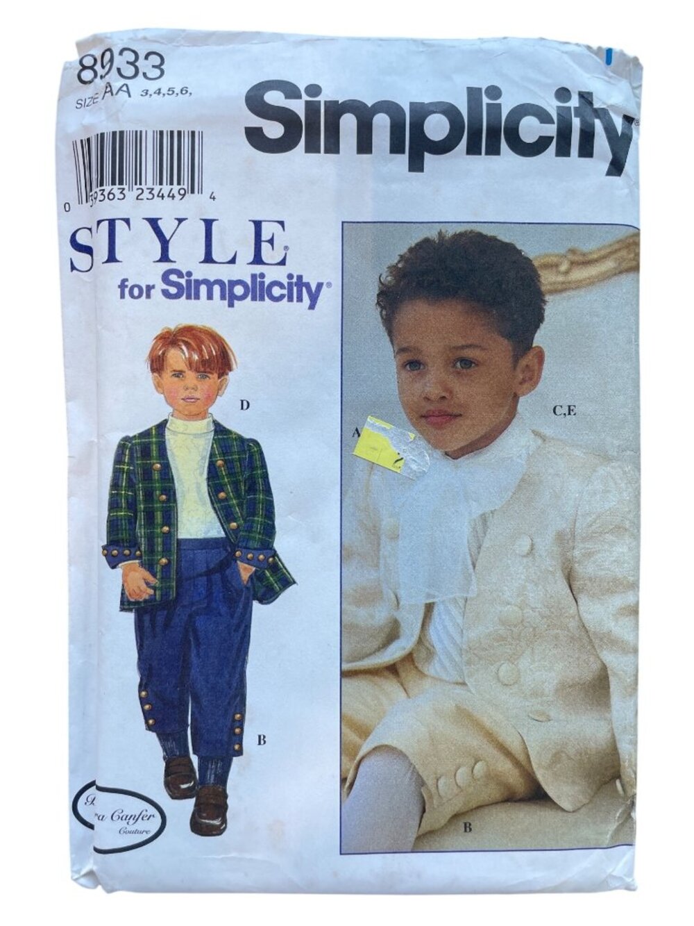 Vintage 90s Simplicity 8933 Pattern Size 3-6 Boys Jacket Pants Shirt Scarf UNCUT